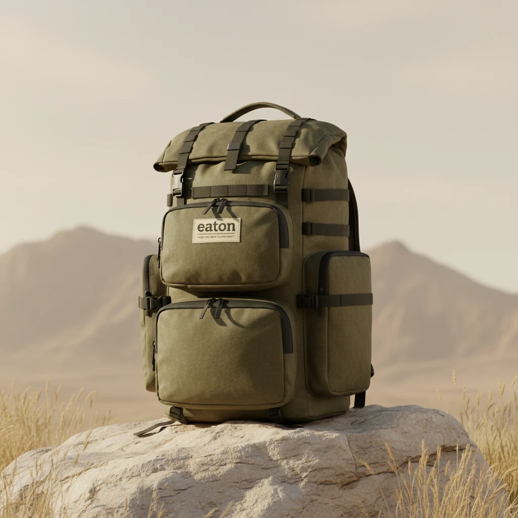 Olive compartmentalised Eaton food rucksack packaging concept